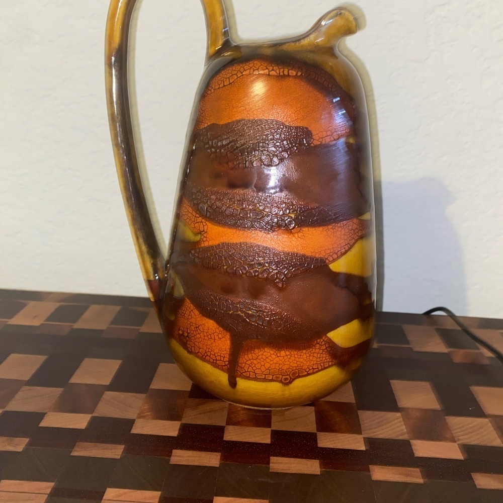 Vintage Royal Haeger Earth Wrap Lava Drip Glaze MCM Art Deco Brown Pitcher 9”H - Picture 2 of 10